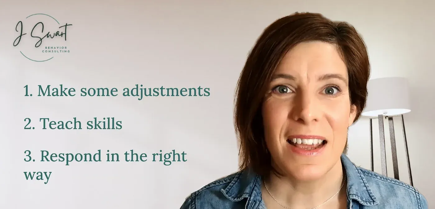 Understanding Autism Meltdowns video training: Jess presenting the three steps, make some adjustments, teach skills, respond in the right way